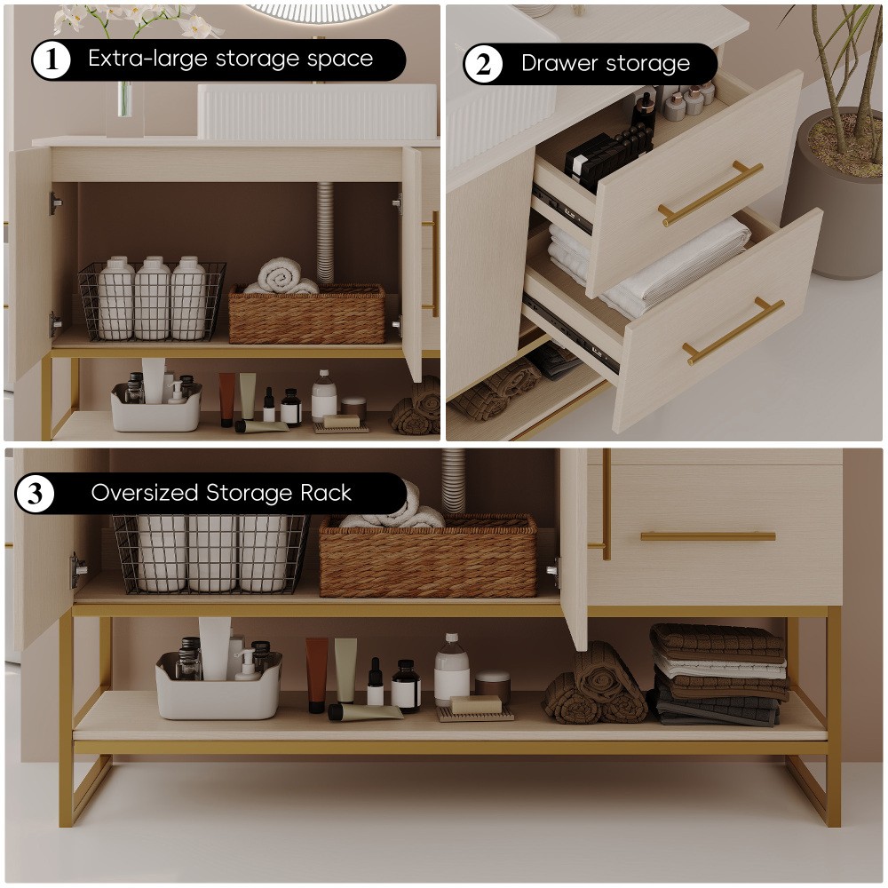 47.2″ Modern Bathroom Vanity w/Ceramic Vessel Sink Free Standing Storage Cabinet