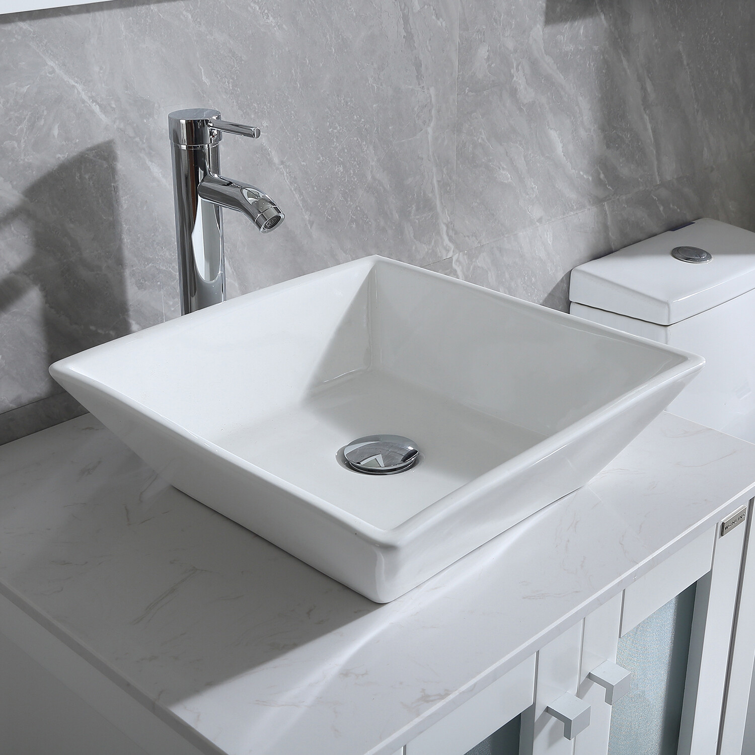 24″ Bathroom Vanity Single Basin Ceramic Sink Set with Faucet Mirror Combo white