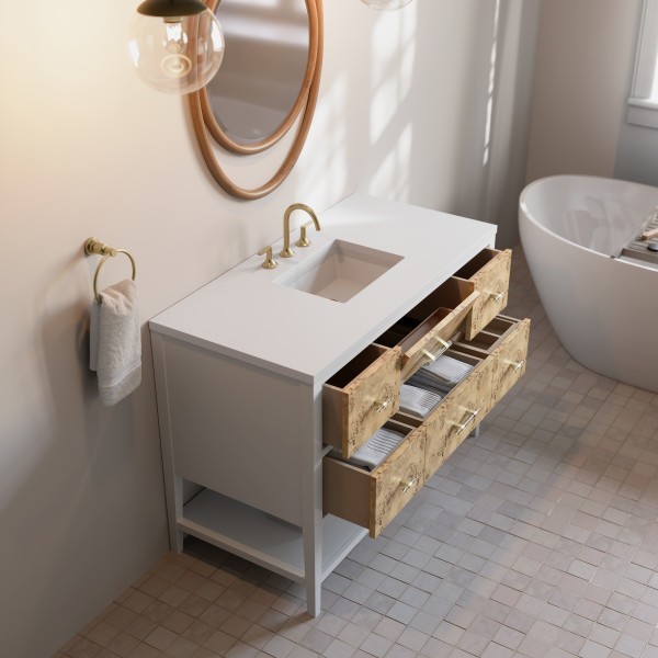 48″ James Martin Olena D804-V48-LMB-3WZ Vanity Cabinet White Zeus Silestone Top