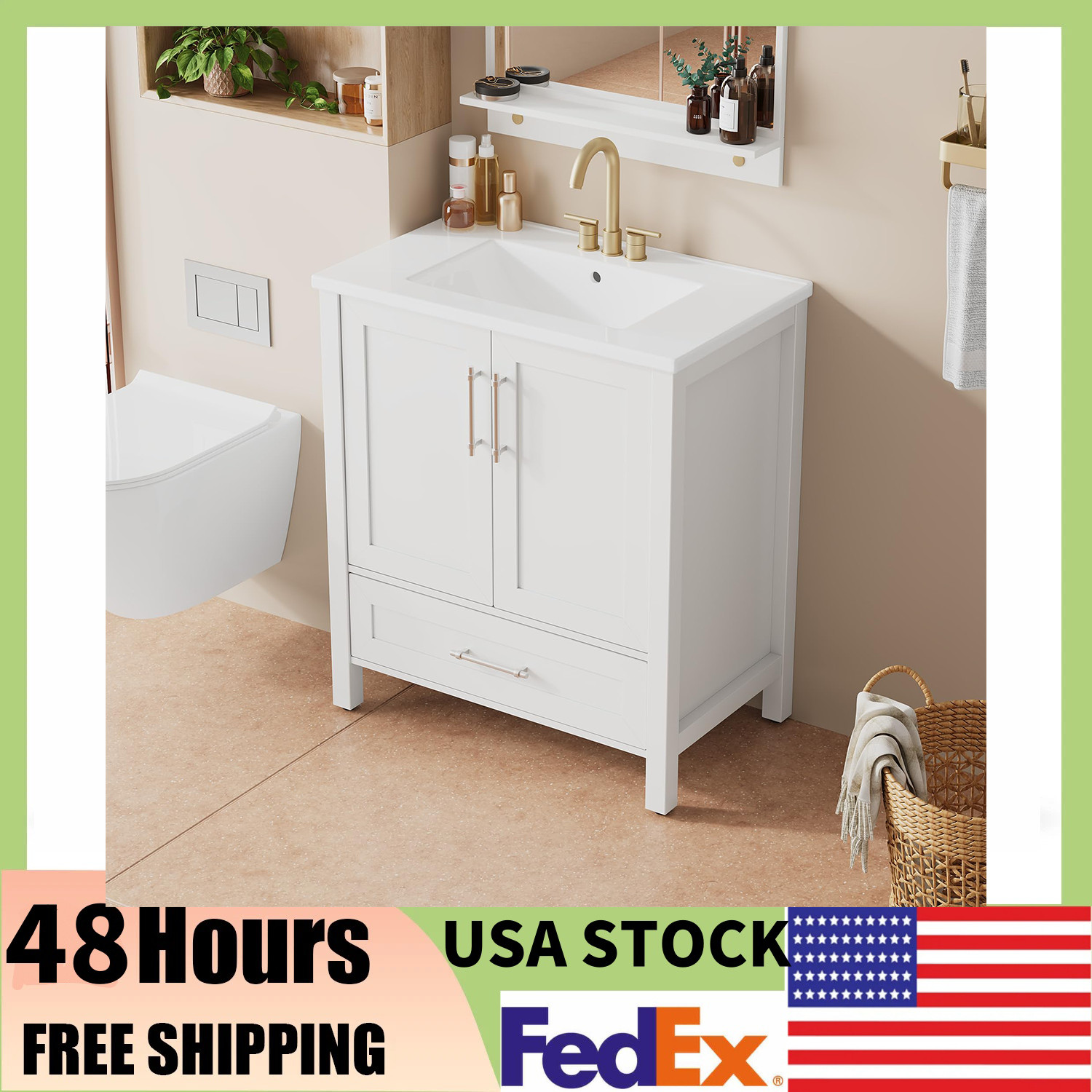 24/30/36″Bathroom Vanity with Sink,Doors & Drawers Bathroom Cabinet Vanity W/Top