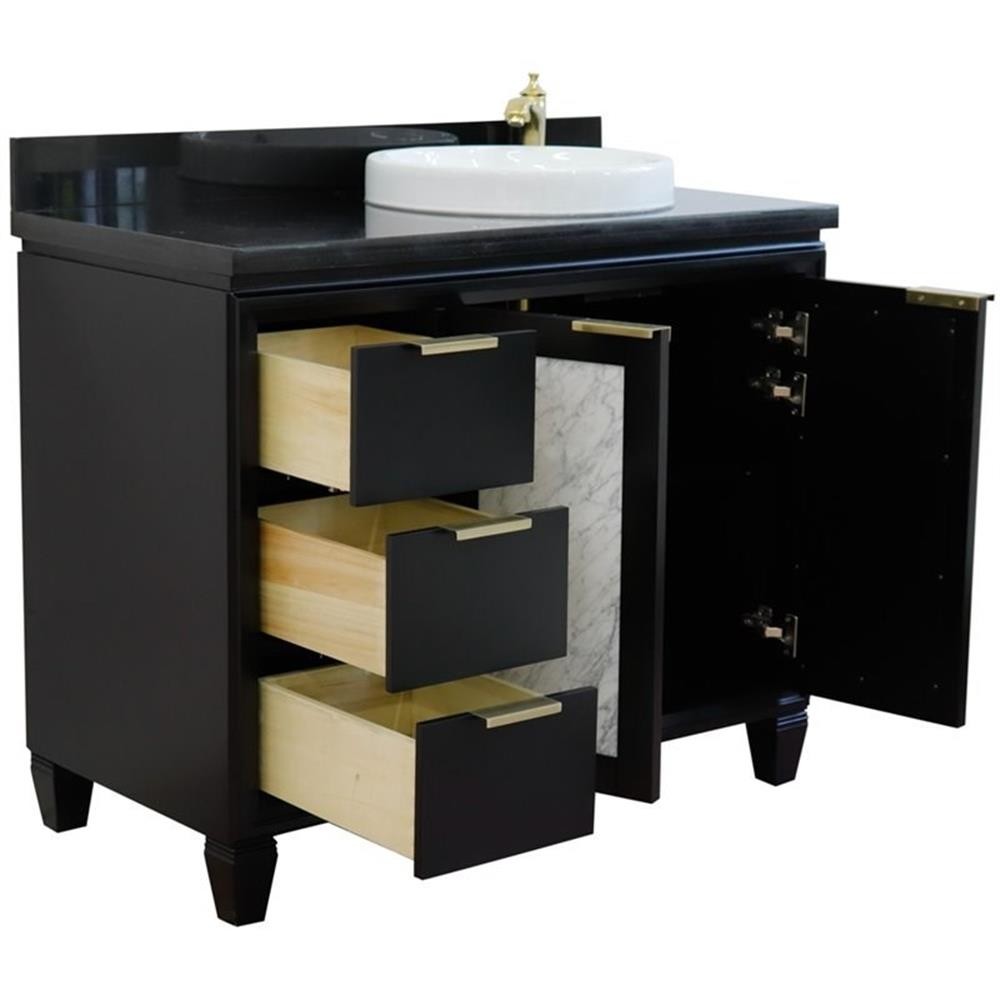 Trento Solid Wood Vanity with Right Round Sink in Blue/Black Galaxy