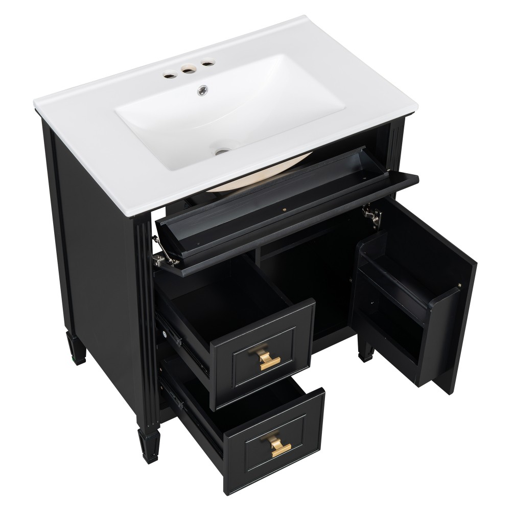 30″ Bathroom Vanity with Sink, Bathroom Vanity Cabinet with One Flip Drawer