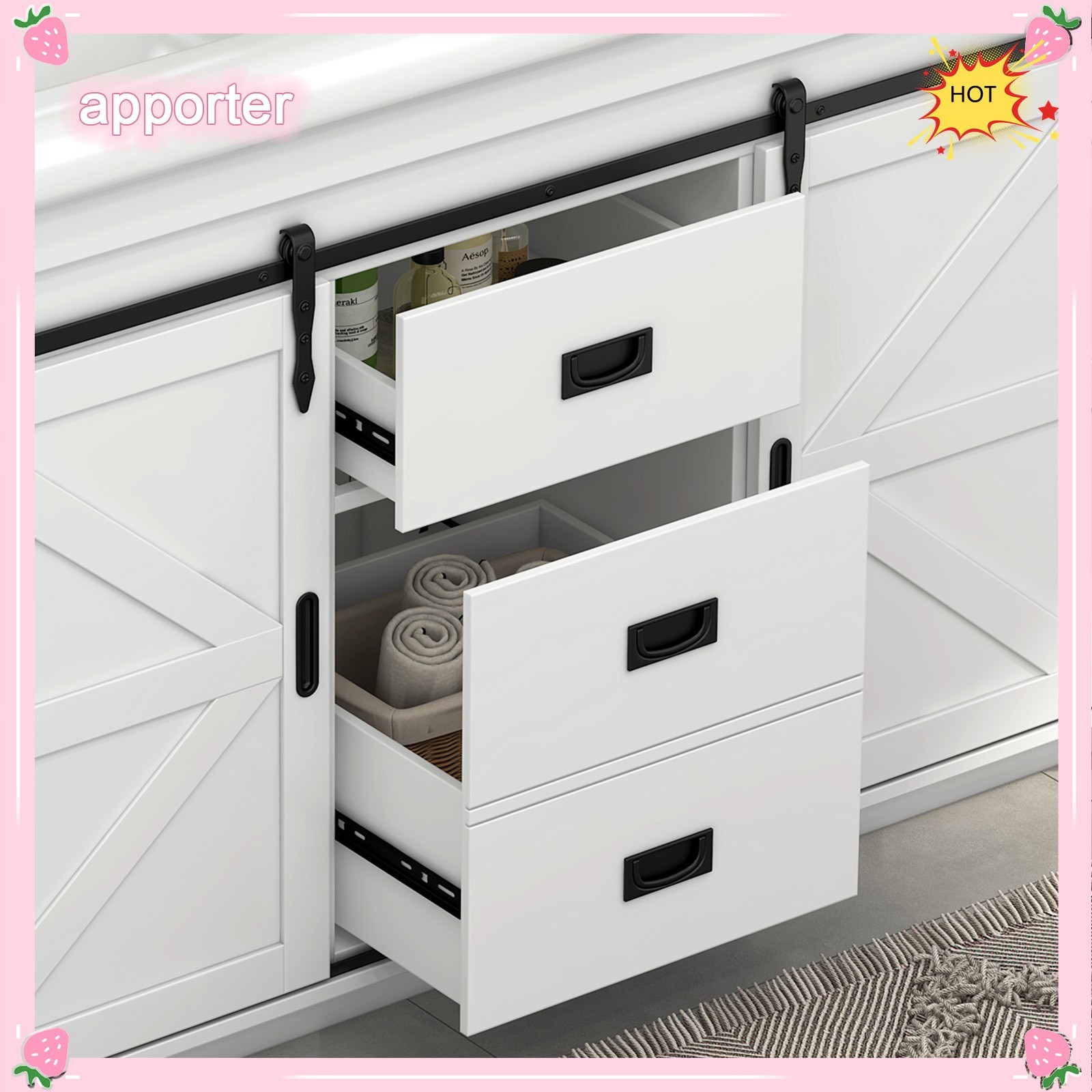 46″ Bathroom Vanity Double Sink, Freestanding Storage Vanity Cabinet & 2 Drawers
