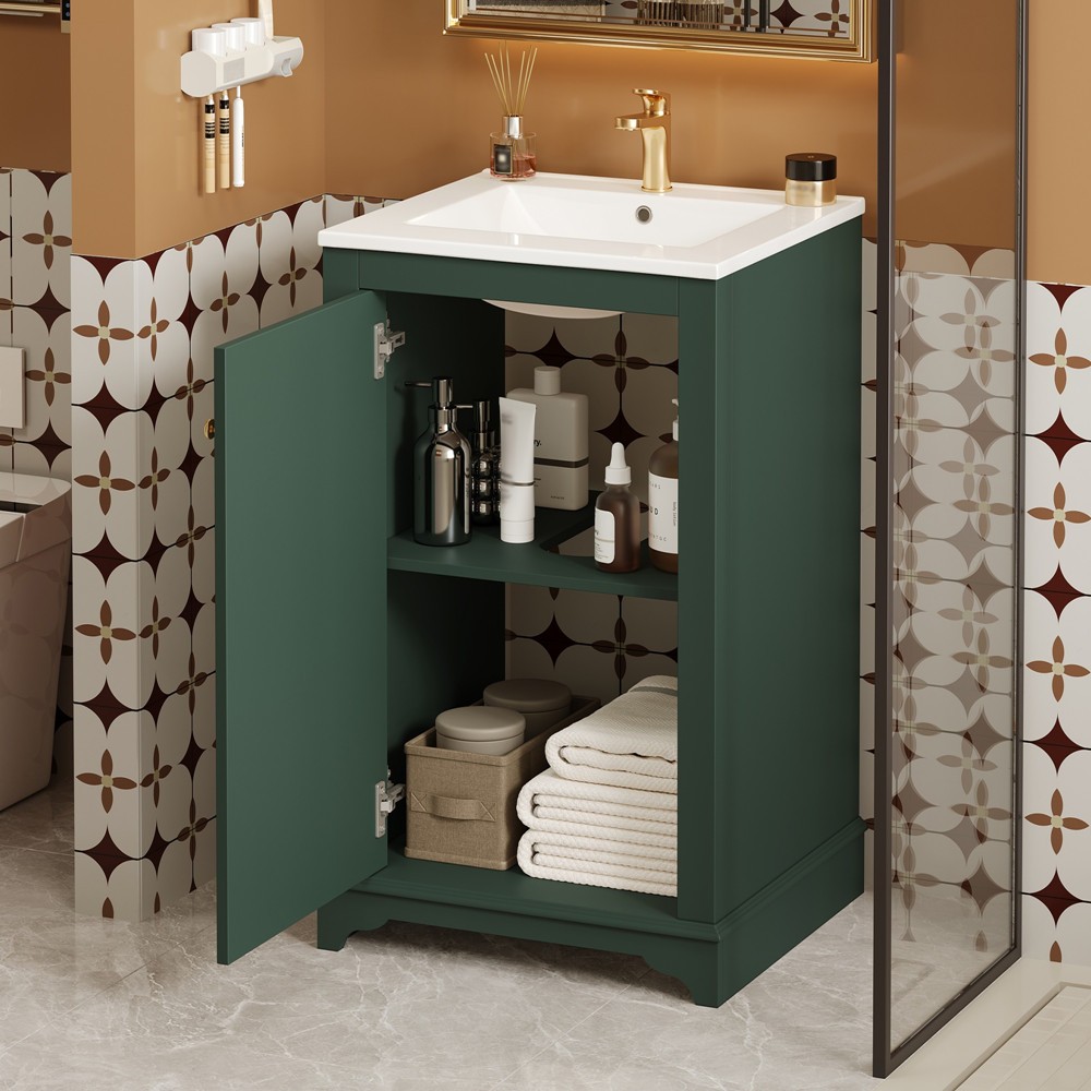 20″ Bathroom Vanity w/Sink, Freestanding Bath Vanity Cabinet for Small Bathroom