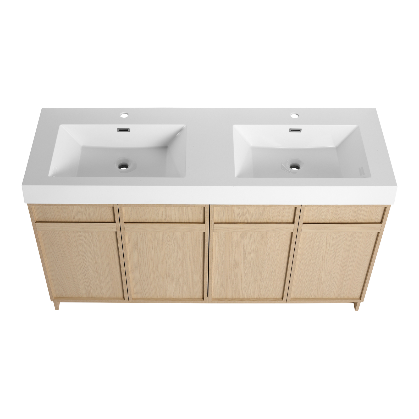 60″ Plywood Double Sink Bathroom Vanity Cabinet 4 Doors Undermount Resin Sink