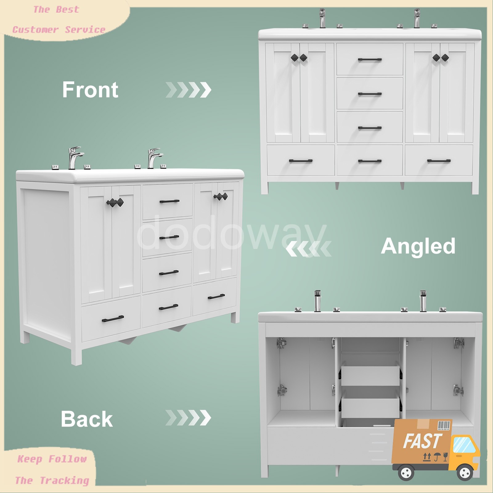 47″ Bathroom Vanity Set with Double Sink, 4-Door 6-Drawer Waterproof Cabinet