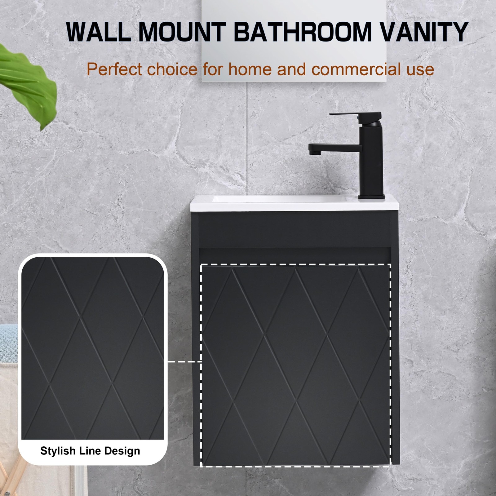 16 Bathroom Vanity Sink Combo for Small Space, Wall Mounted Bathroom Cabinet Set