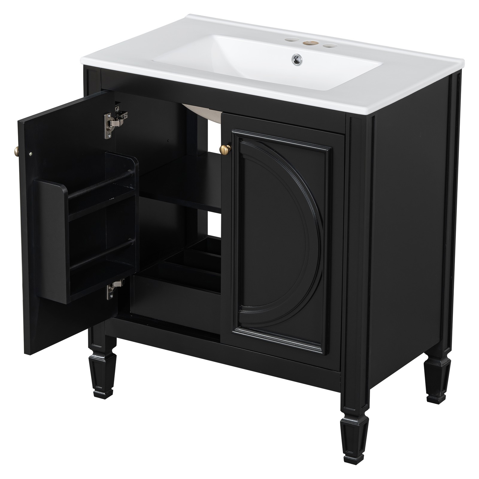 60″ Bathroom Vanity with Double Sink, Ceramic Sink, Soft Close Doors, Black