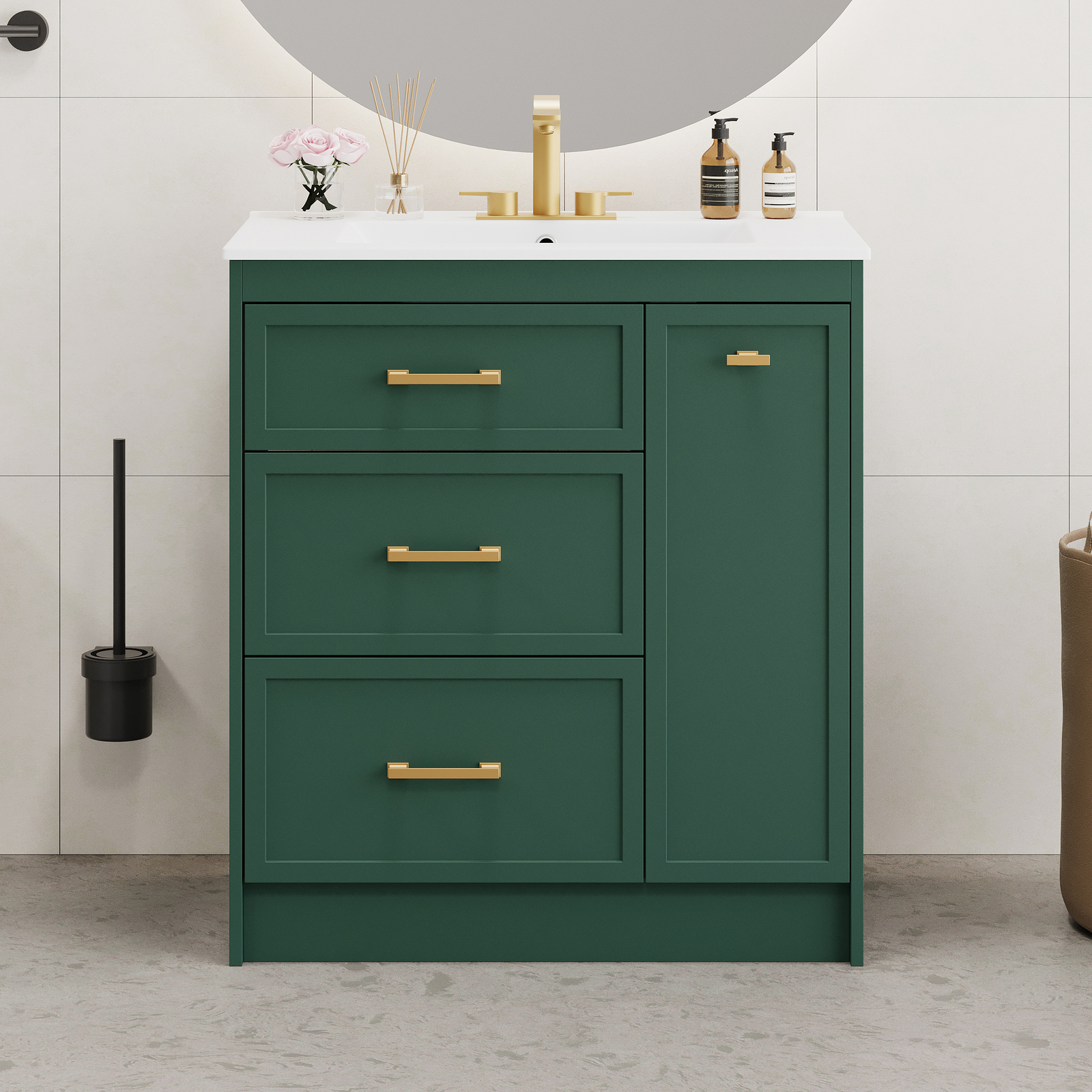 30″ Bathroom Vanity Set Floor Standing Bathroom Storage Cabinet w/Three Drawers