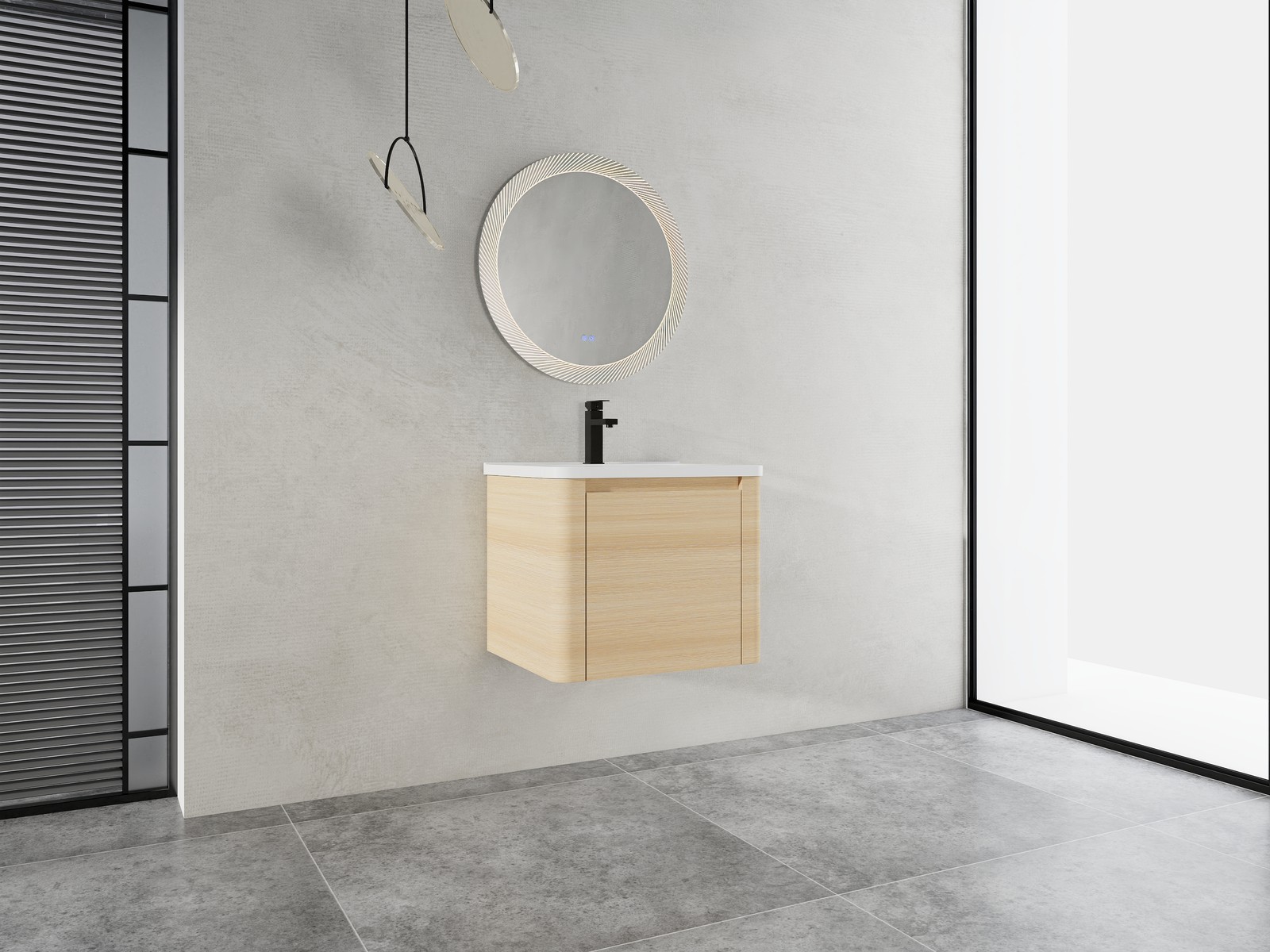 24” Plywood Wall-Mounted Bathroom Vanity Cabinet with White Ceramic Sink +Door