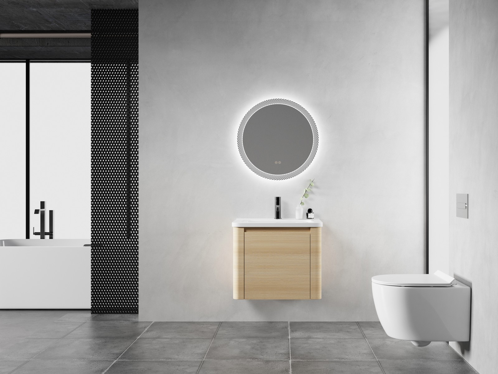 24” Plywood Wall-Mounted Bathroom Vanity Cabinet with White Ceramic Sink +Door