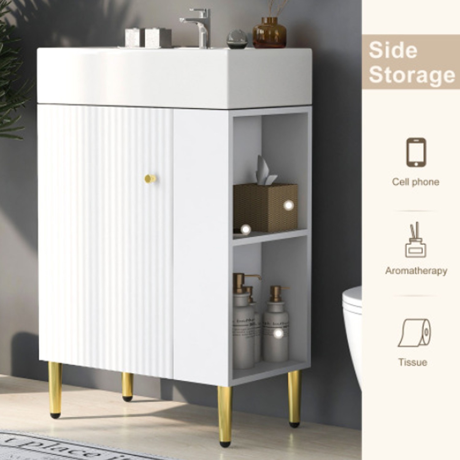 Functional 21.6”Bath Vanity With Sink White Easy To Install Bathroom Vanity