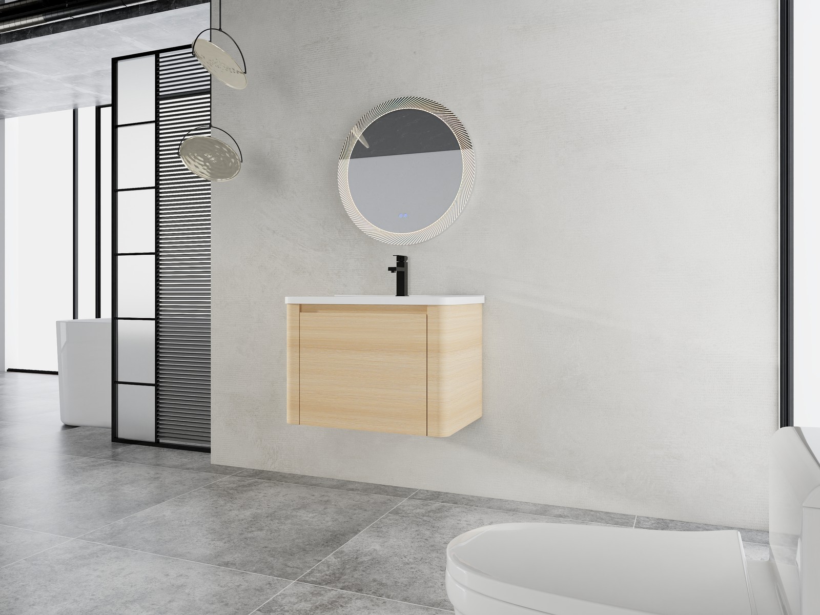 24” Plywood Wall-Mounted Bathroom Vanity Cabinet with White Ceramic Sink +Door