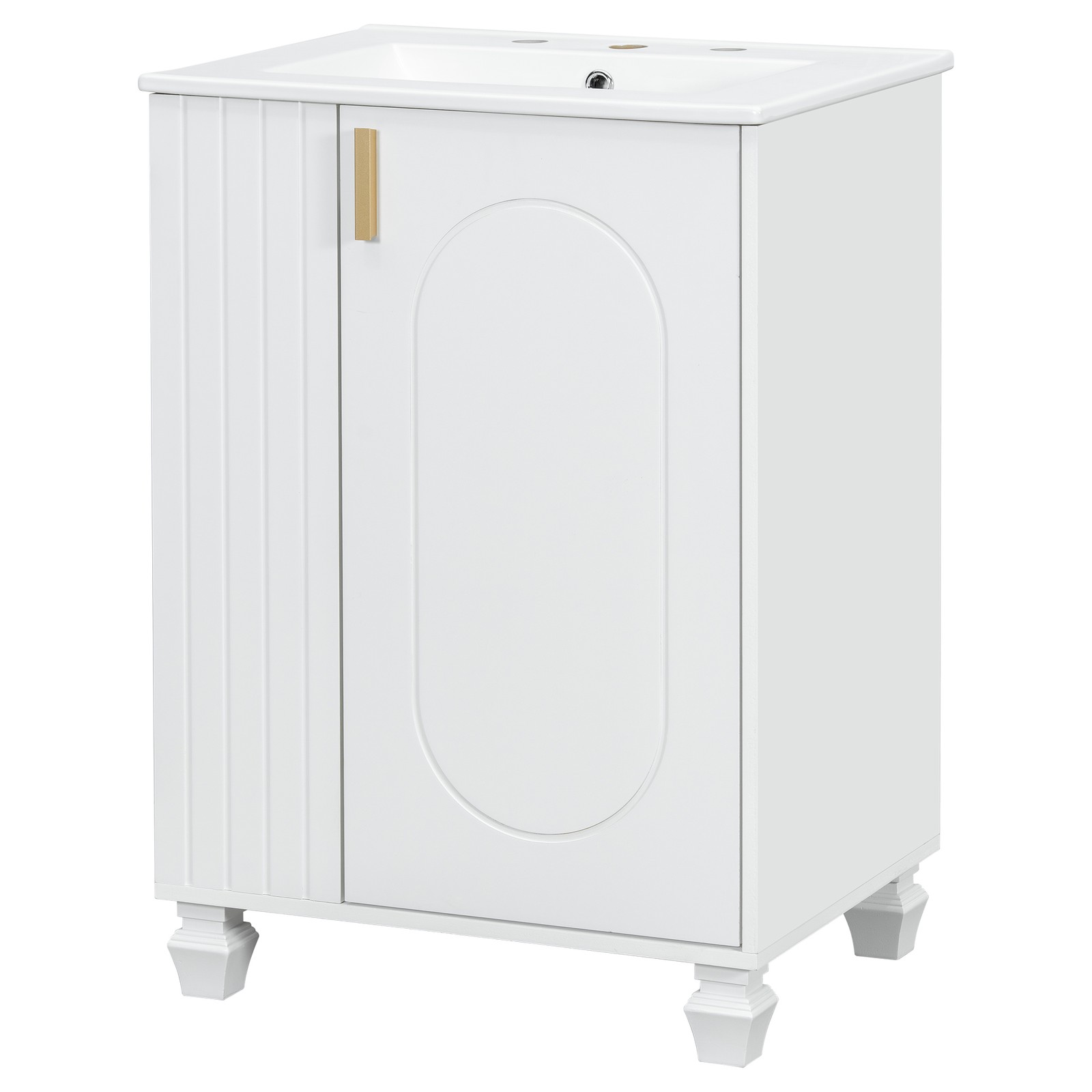 Dressing table with water trough frame, open storage, soft closed door