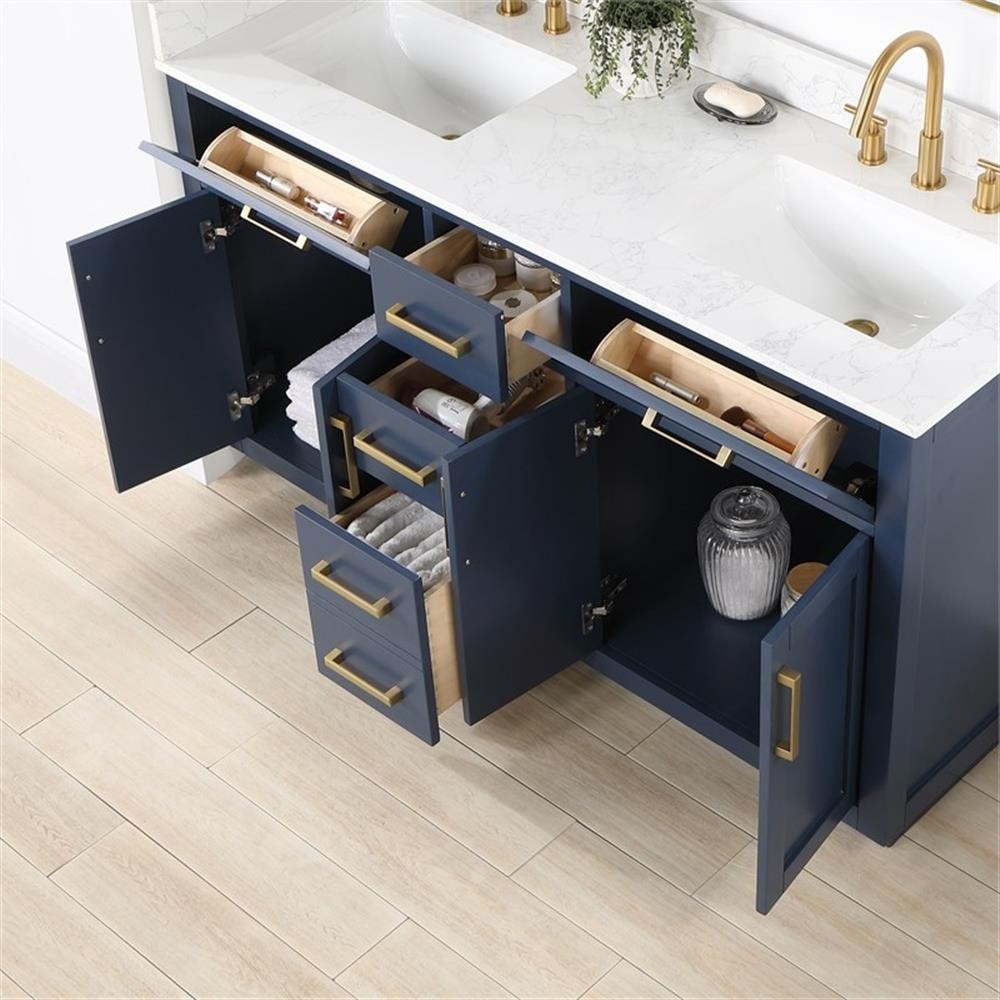 Gavino 60″ Wood Vanity in Royal Blue with Composite Stone Top no Mirror