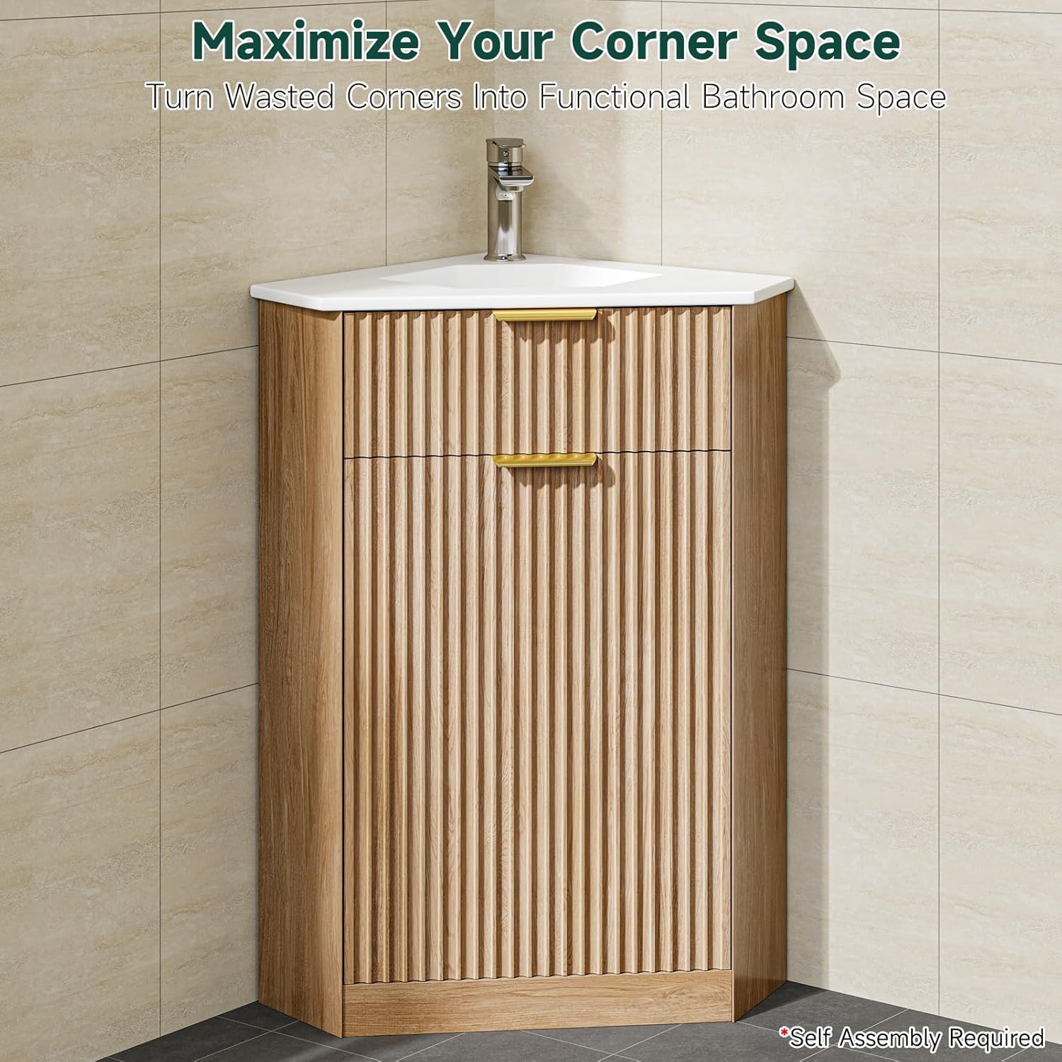 Corner Bathroom Vanity Sink Combo，Bathroom Cabinet for Small Space, Freestanding