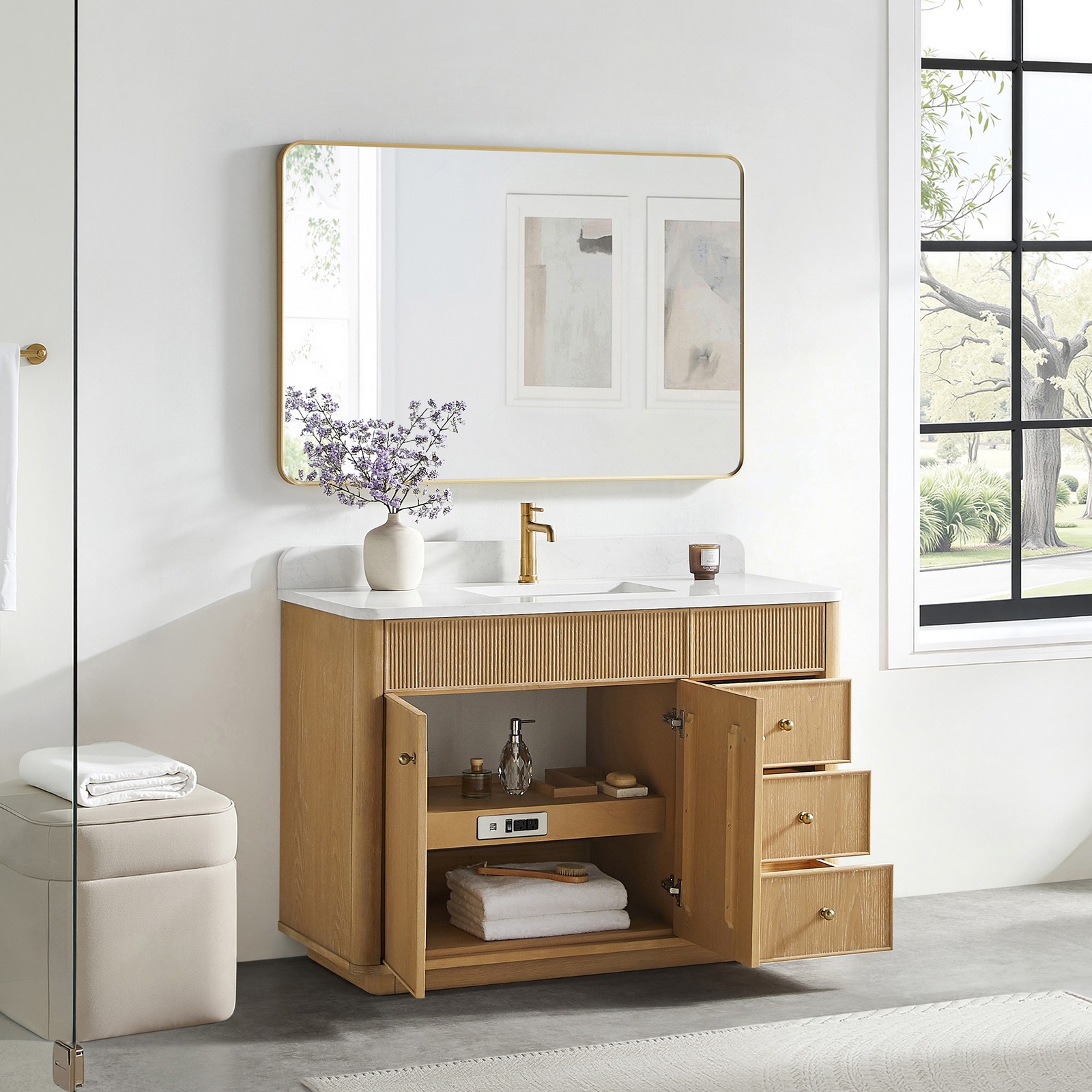 Zogno 48″ Solid Wood Single Bath Vanity in Washed Ash Gray with White Stone Top