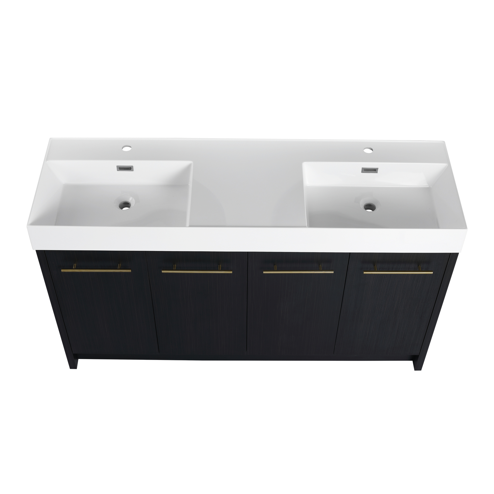 60 in Wood Freestanding Bathroom Vanity W/ Resin Double Sink Door Cabinet Black
