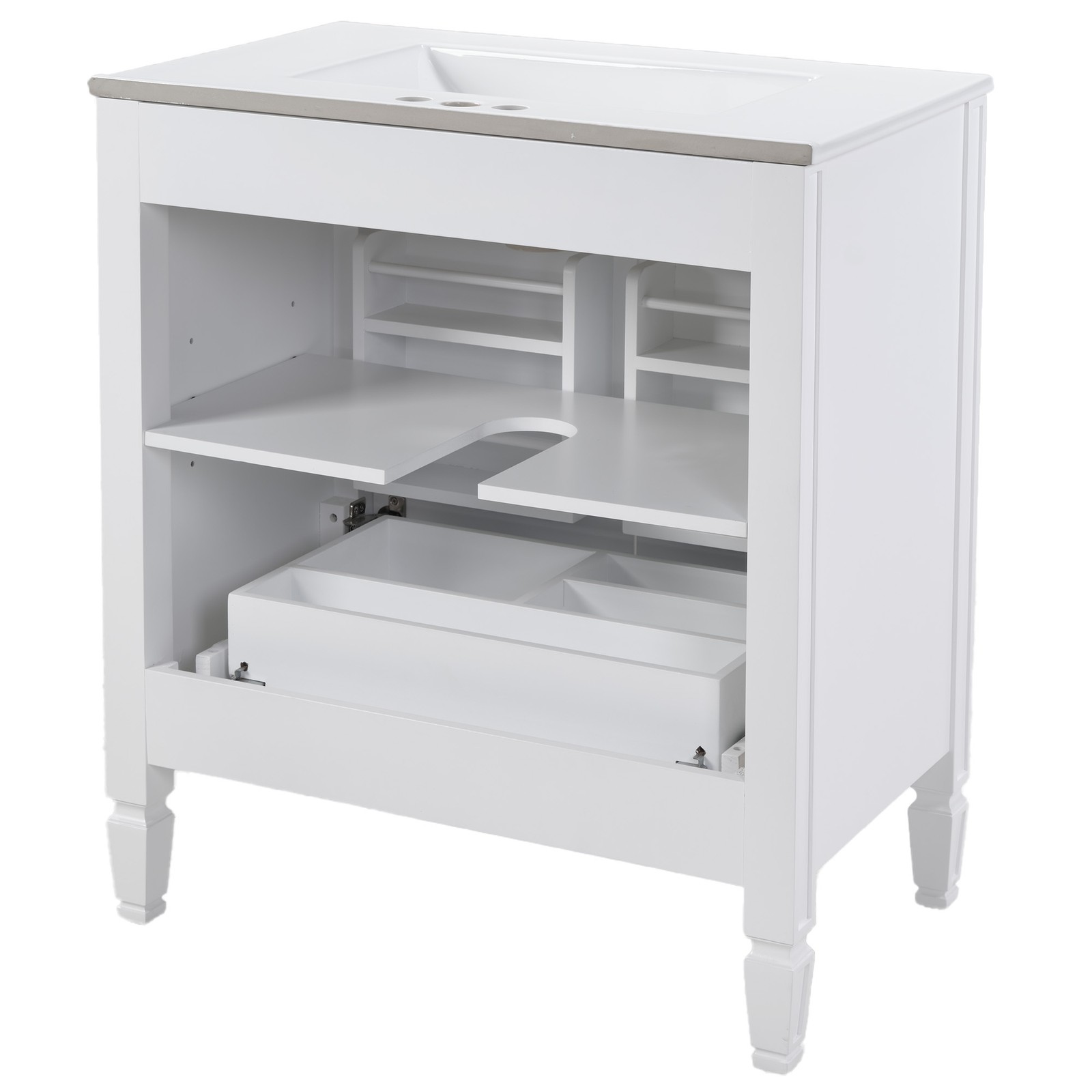 30″ Bathroom Vanity with Ceramic Sink, White, Modern Farmhouse Style
