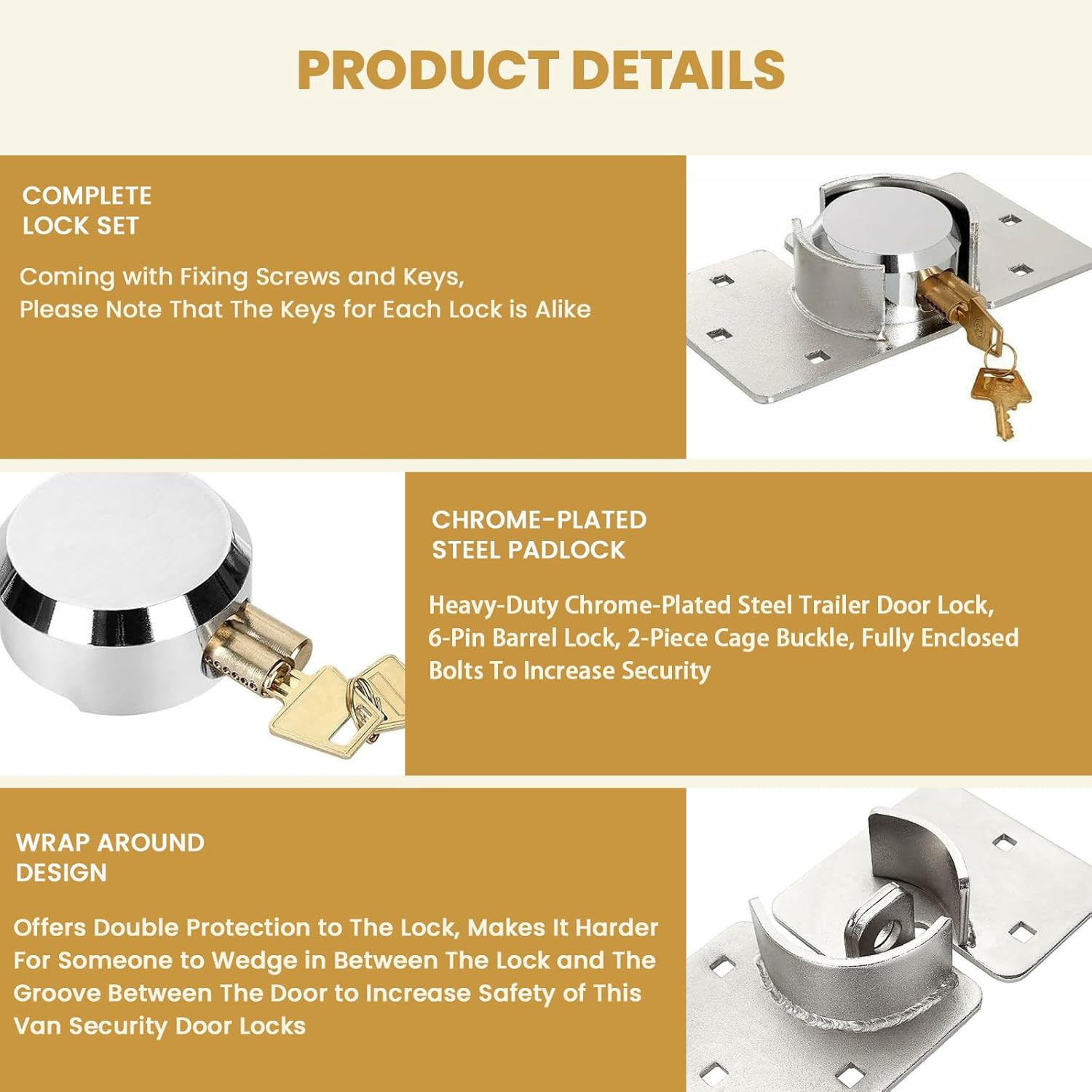 2 Pack Van Door Padlock Keyed Alike Heavy Duty Solid Steel Hasp 73MM Garage Shed
