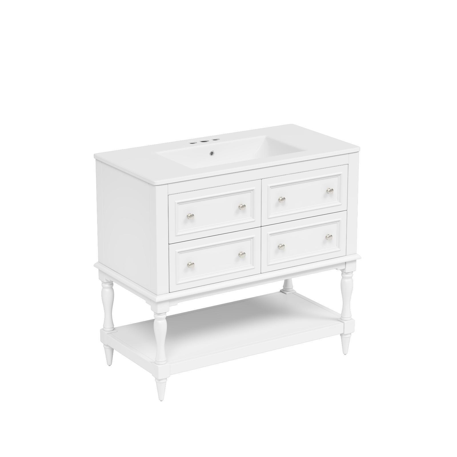 Elegant 36″ Bathroom Vanity Sink Combo, MDF Solid Wood Frame, 4 Drawers,