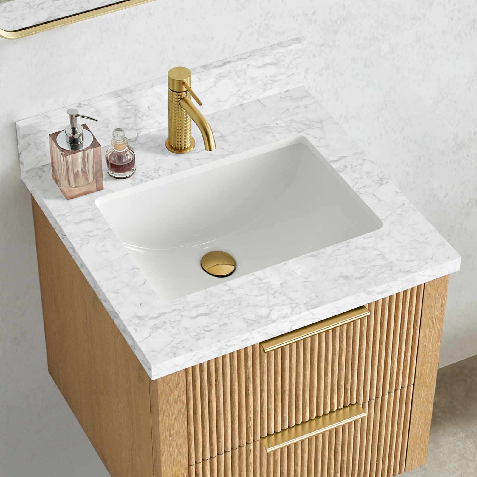 Zevio 25″W x 22″D Natural Marble Vanity Top in Carrara White with Ceramic Sink