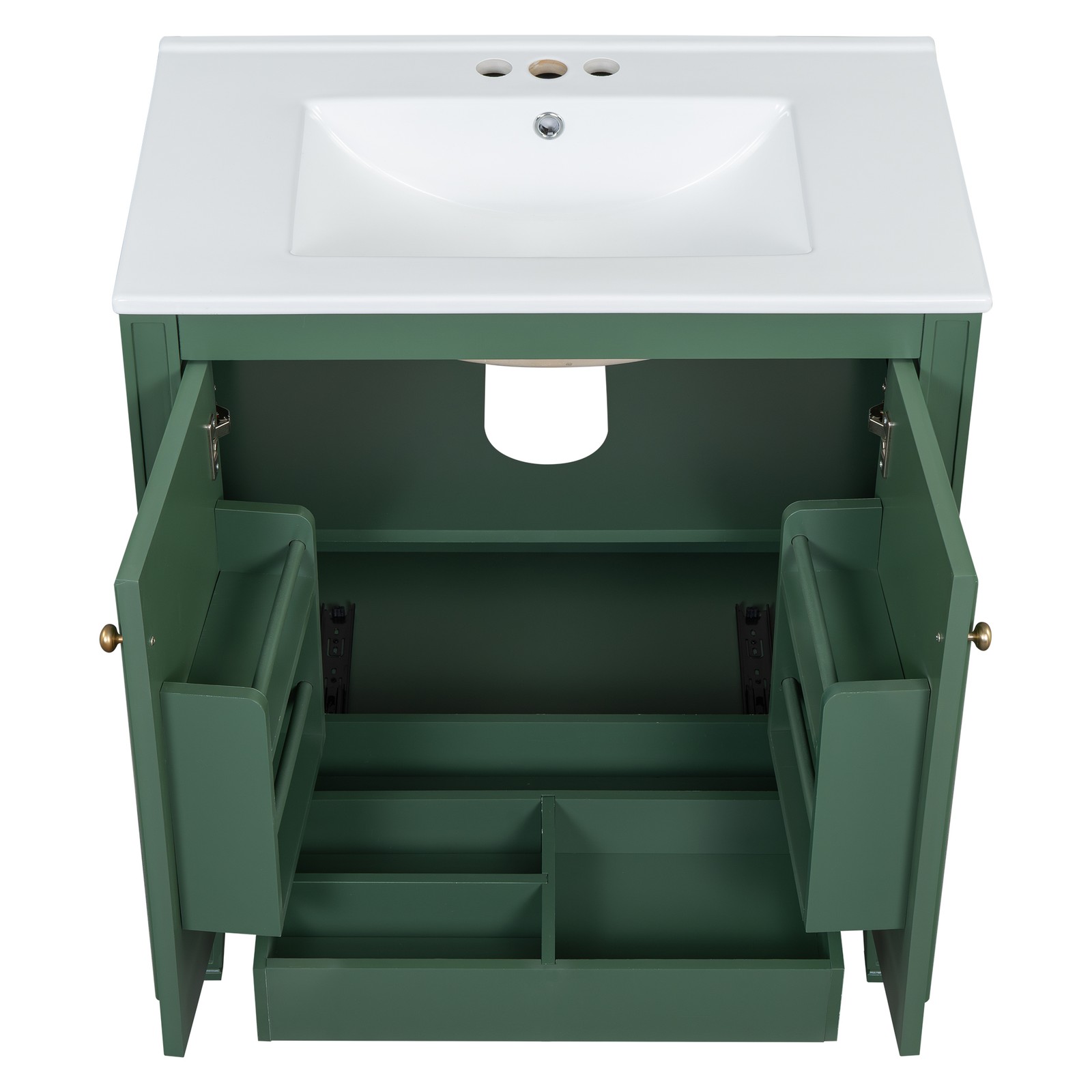 30″ Bathroom Vanity with Ceramic Sink, Two Doors & Drawer, Green