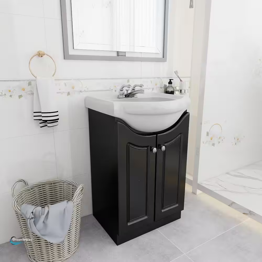 24 In. W Standard Vanity in Satin Black Color with Ceramic Vanity Top in White w