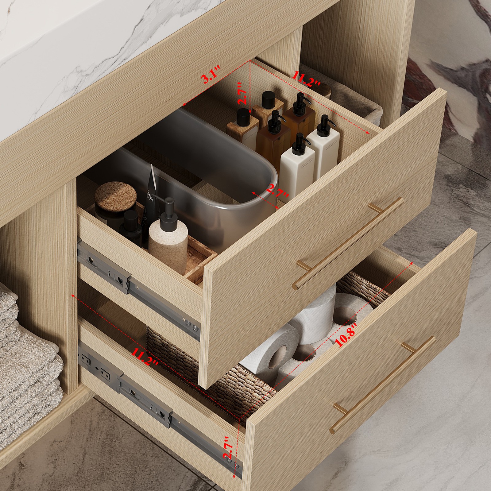 29.9″ Floating Bathroom Vanity with Sintered Stone Top & Ceramic Sink
