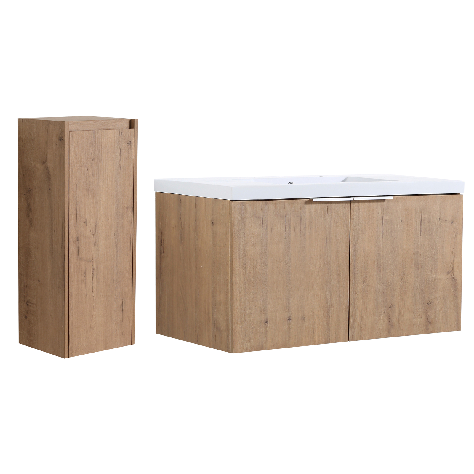 36 Inch Plywood Floating Wall-Mounted Vanity Bathroom with Sink and Side Cabinet