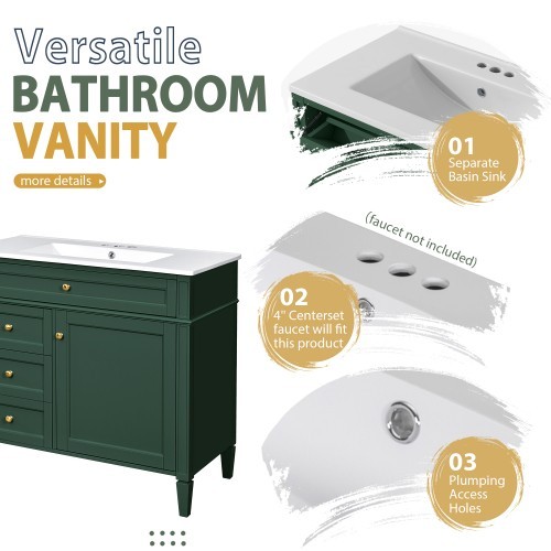 36” Blue Bathroom Vanity w/ Sink & Mirror Cabinet Storage Soft Close Doors