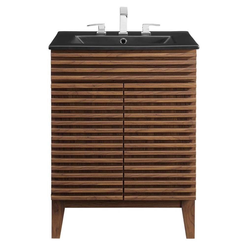 Modway Render 24″ Modern Wood Bathroom Vanity in Walnut/Black