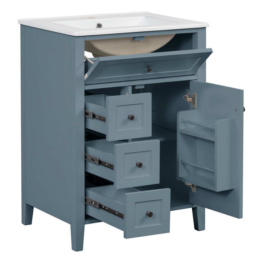 24 Inch Blue Gray Bathroom Vanity with Sink Solid Wood MDF Cabinet