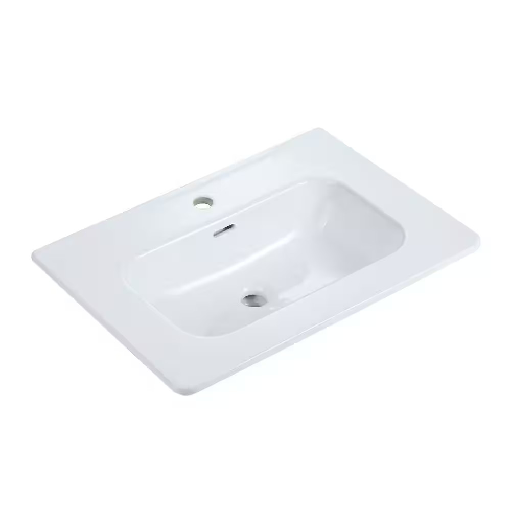 30 In. Drop-In Rectangular Bathroom Sink in Gloss White Ceramic Vanity Top