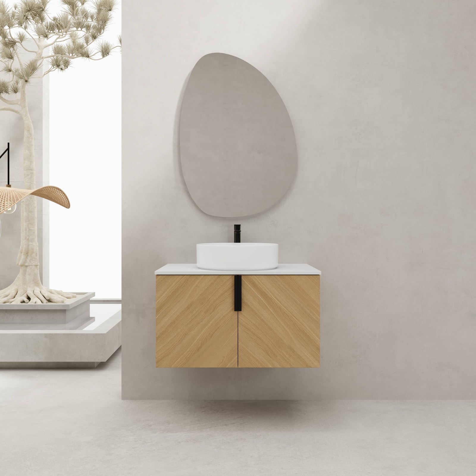 Bathroom Vanity w/Ceramic Sink, Wall-Mounted Storage Cabinet w/Soft Close Door