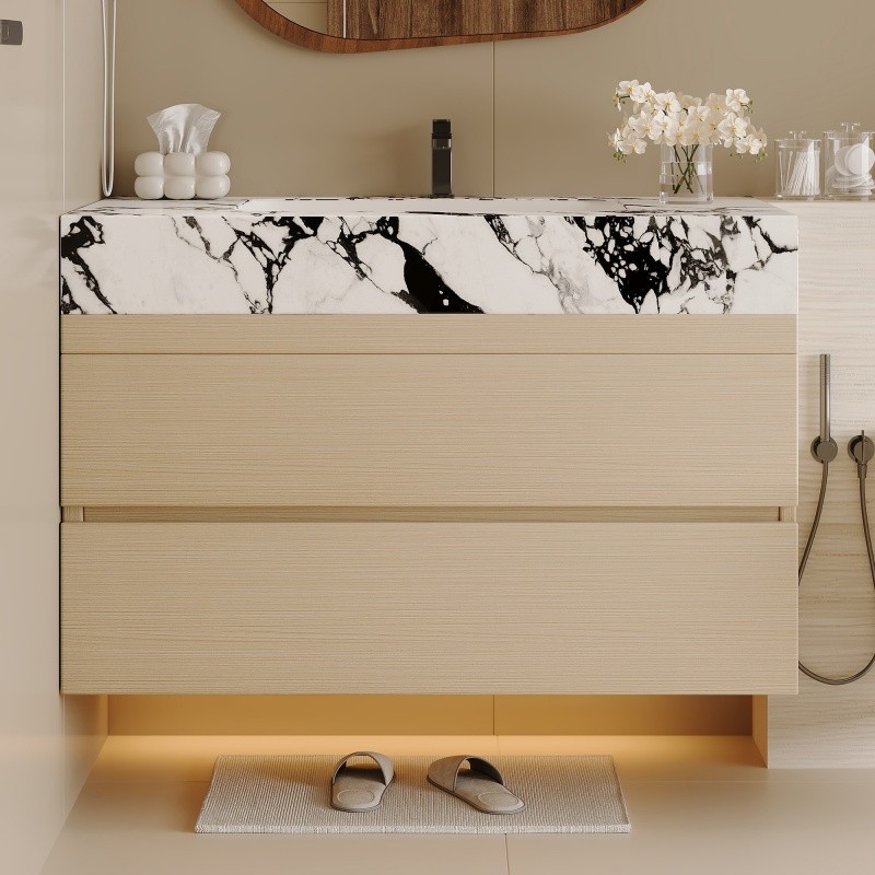 29.9″ Modern Floating Bathroom Vanity with Faux Marble Top and Ceramic Sink