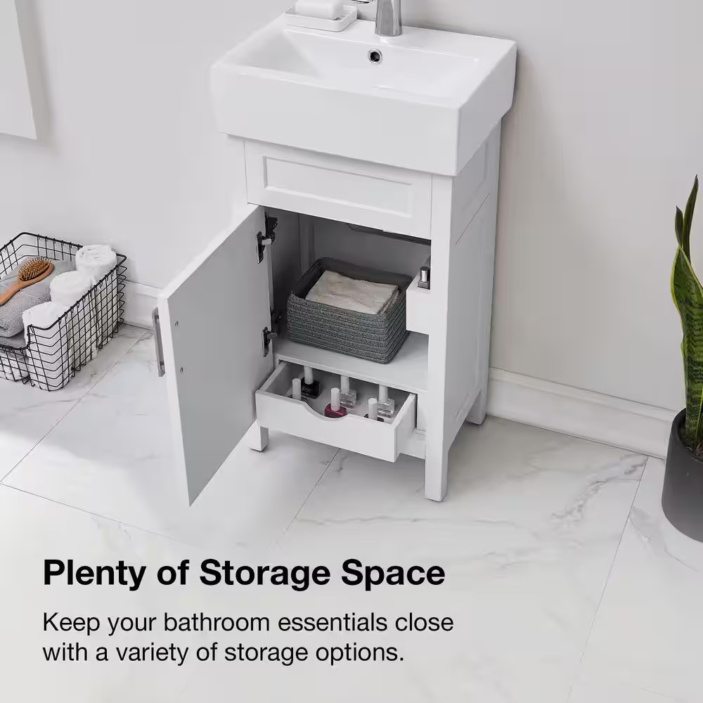 Arvesen 18 In. Single Sink Compact Bath Vanity in White with White Ceramic Top