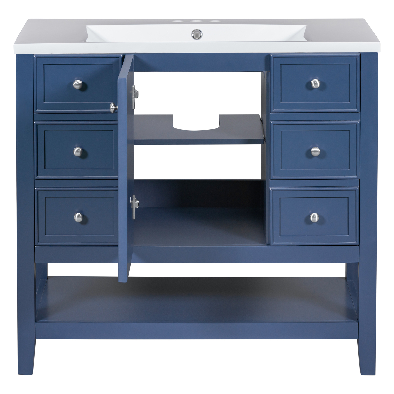 36″ Bathroom Vanity w/Sink,Freestanding Bath Vanity Cabinet,3 Drawers,Open Shelf