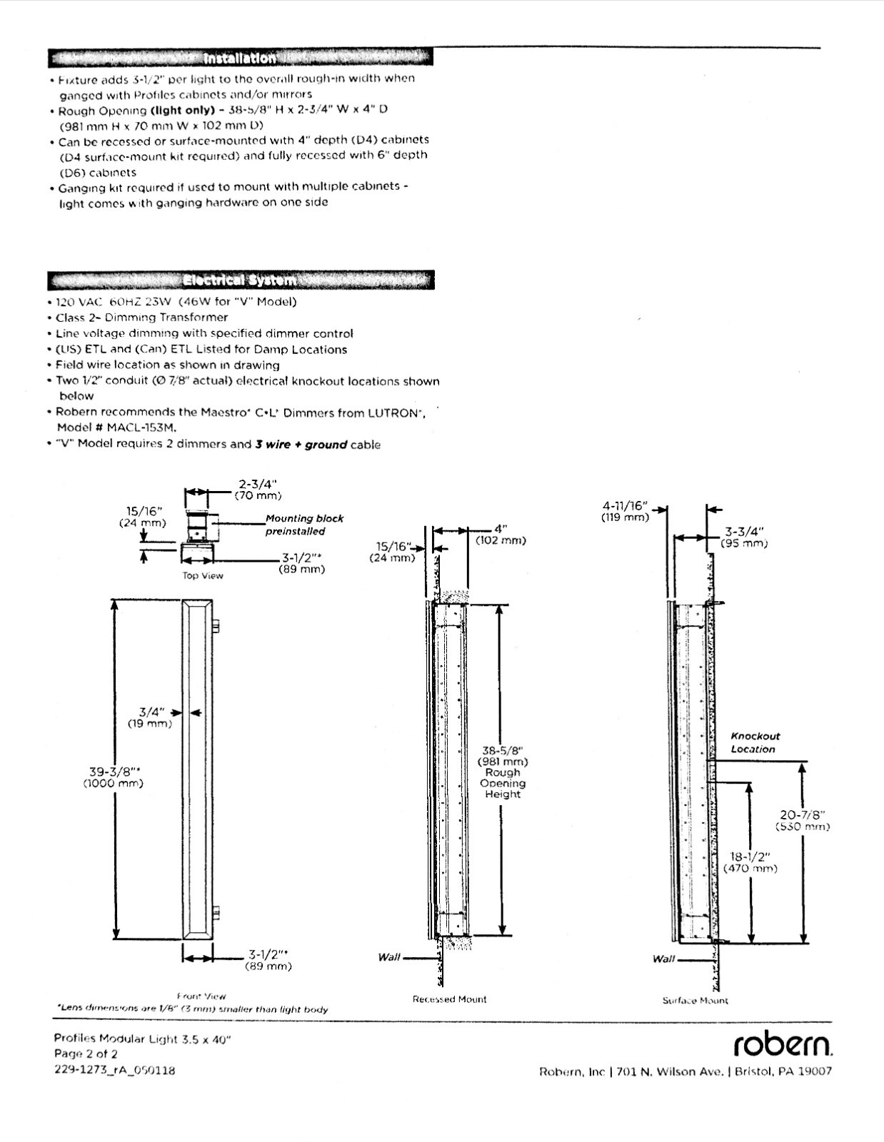 Robern PL3.540TLSC82DV – Profiles – Modular Light 3.5 x 40″ – Matte Gold