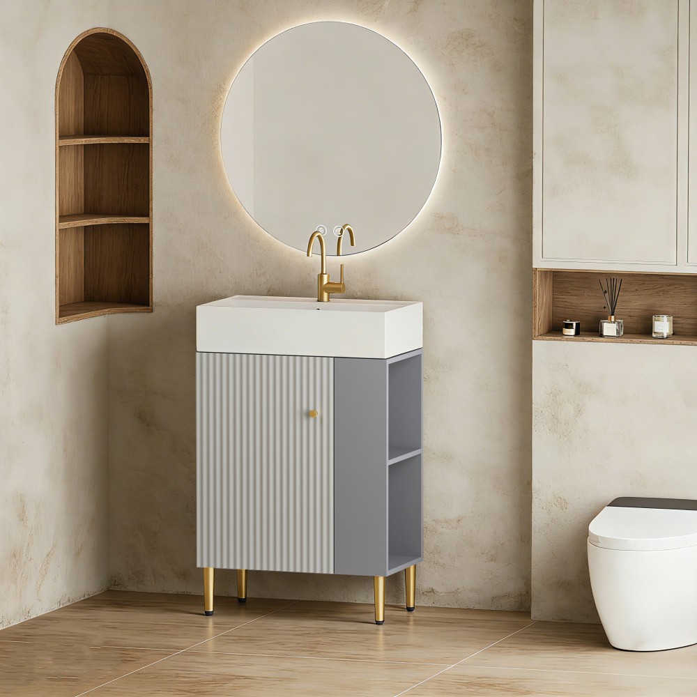 Matte Gray 21.6″ Bathroom Vanity with Ceramic Sink & Soft-Close Doors