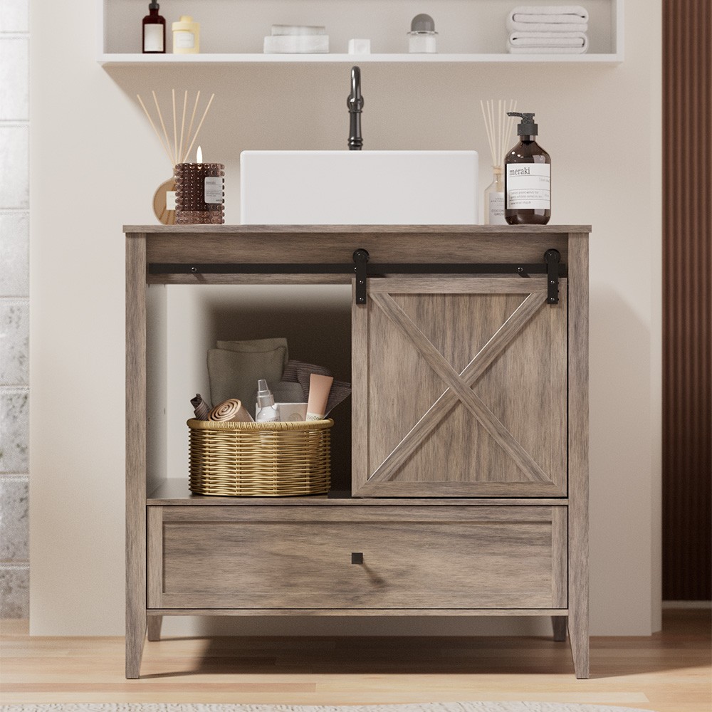 Bathroom Vanity Cabinet with Ceramic Sink Combo Bathroom Cabinet Set w/ Drawer
