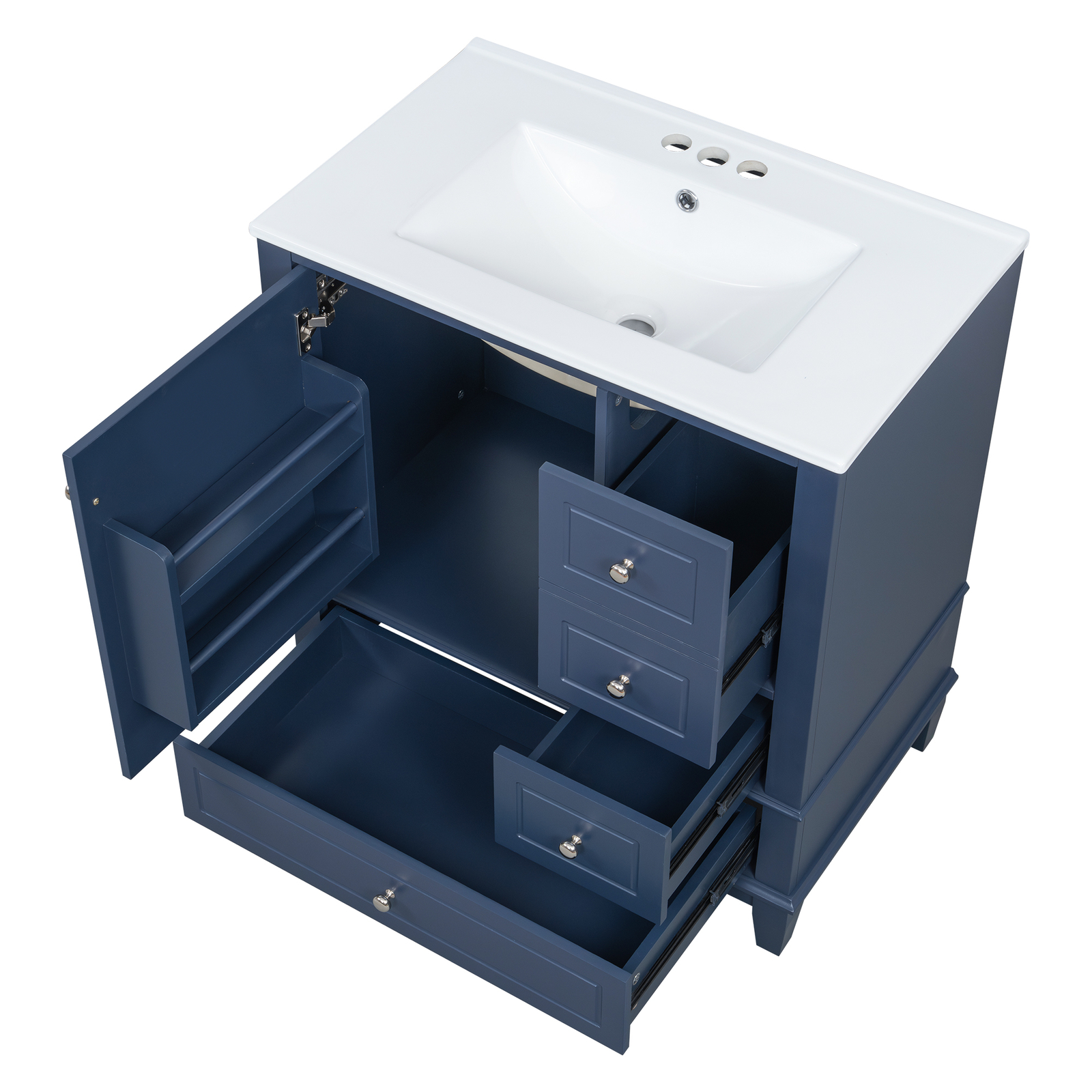 30″ Bathroom Vanity w/Ceramic Sink Freestanding Solid Wood Storage Cabinet Shelf