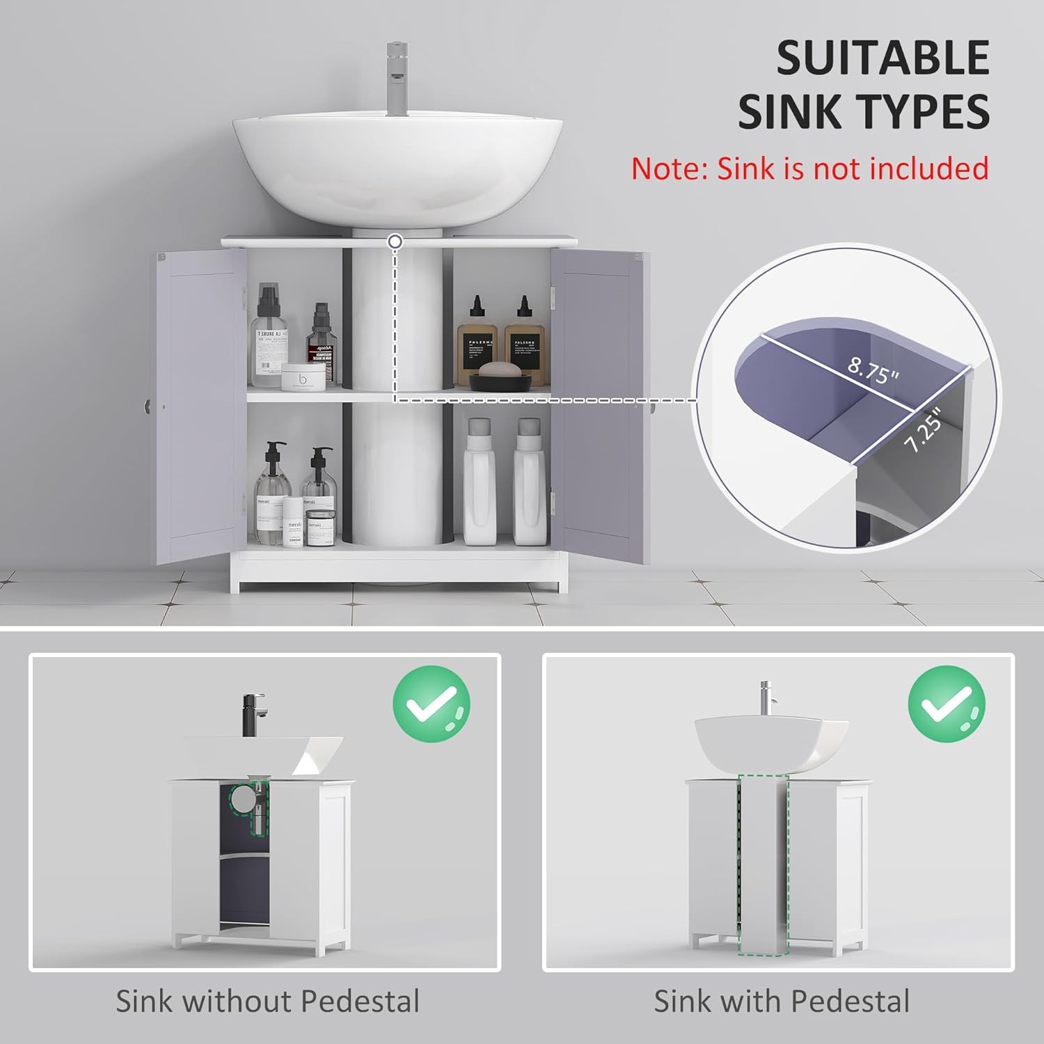 23.5″ Pedestal Sink Storage Cabinet Freestanding Bathroom Under Sink Cabinet US