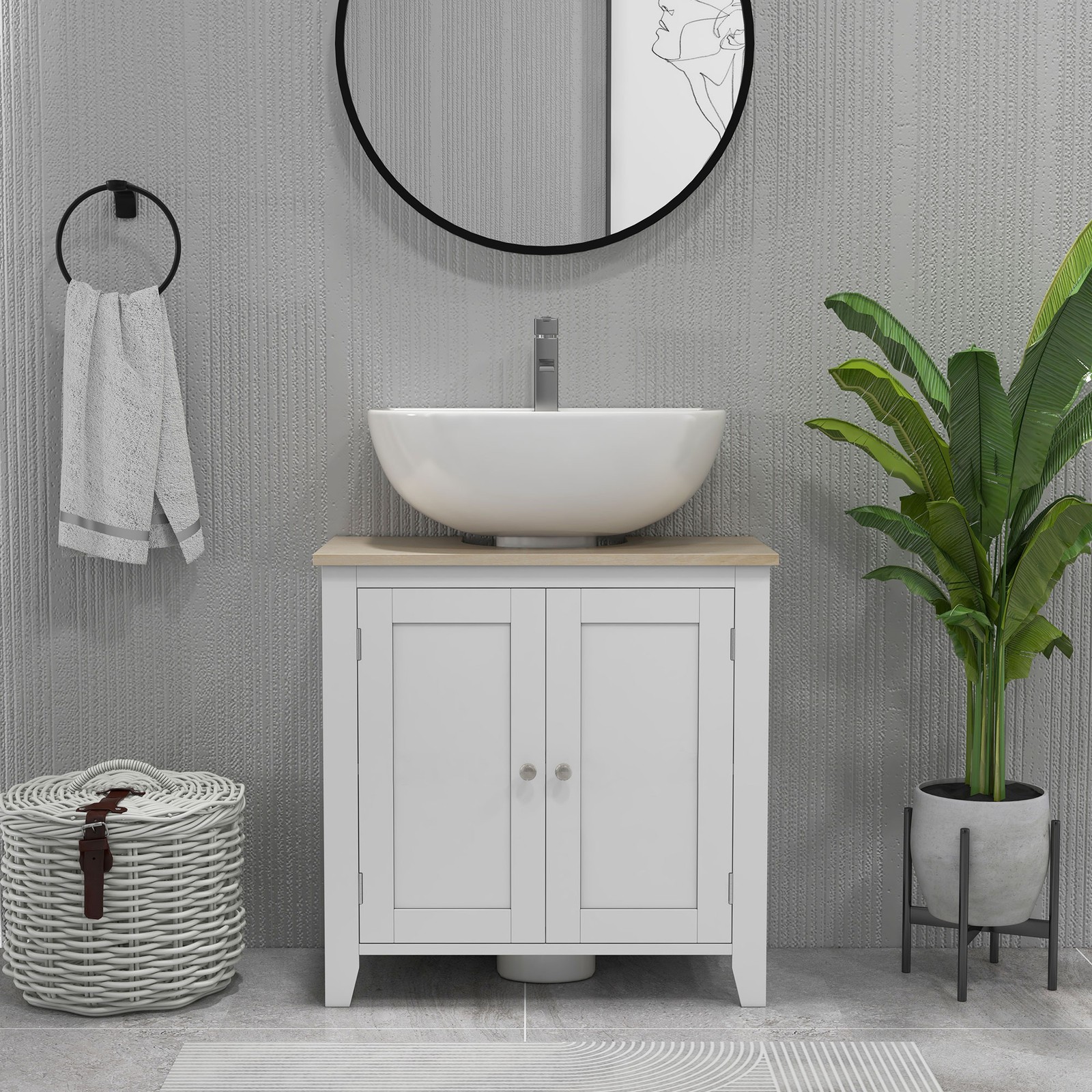 Base sink storage cabinet, U-shaped and adjustable internal shelves