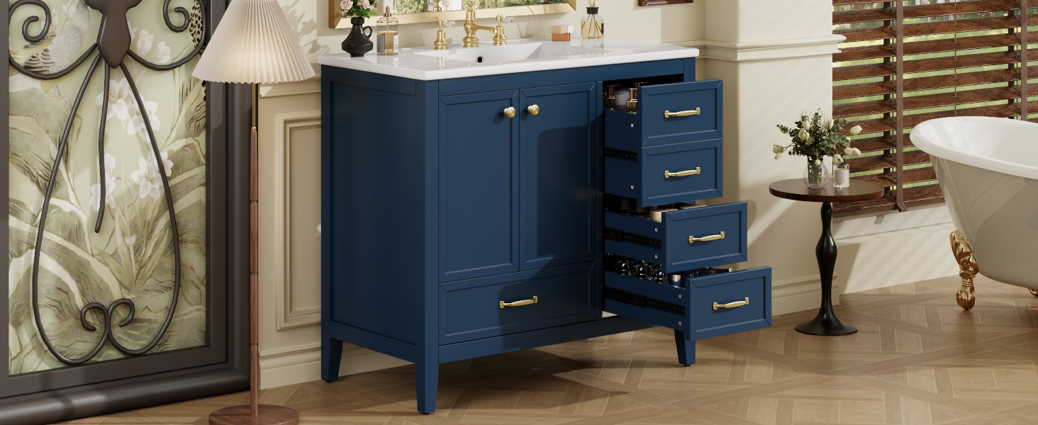 36″ Bathroom Vanity with Sink & Soft-Closing Doors, Blue