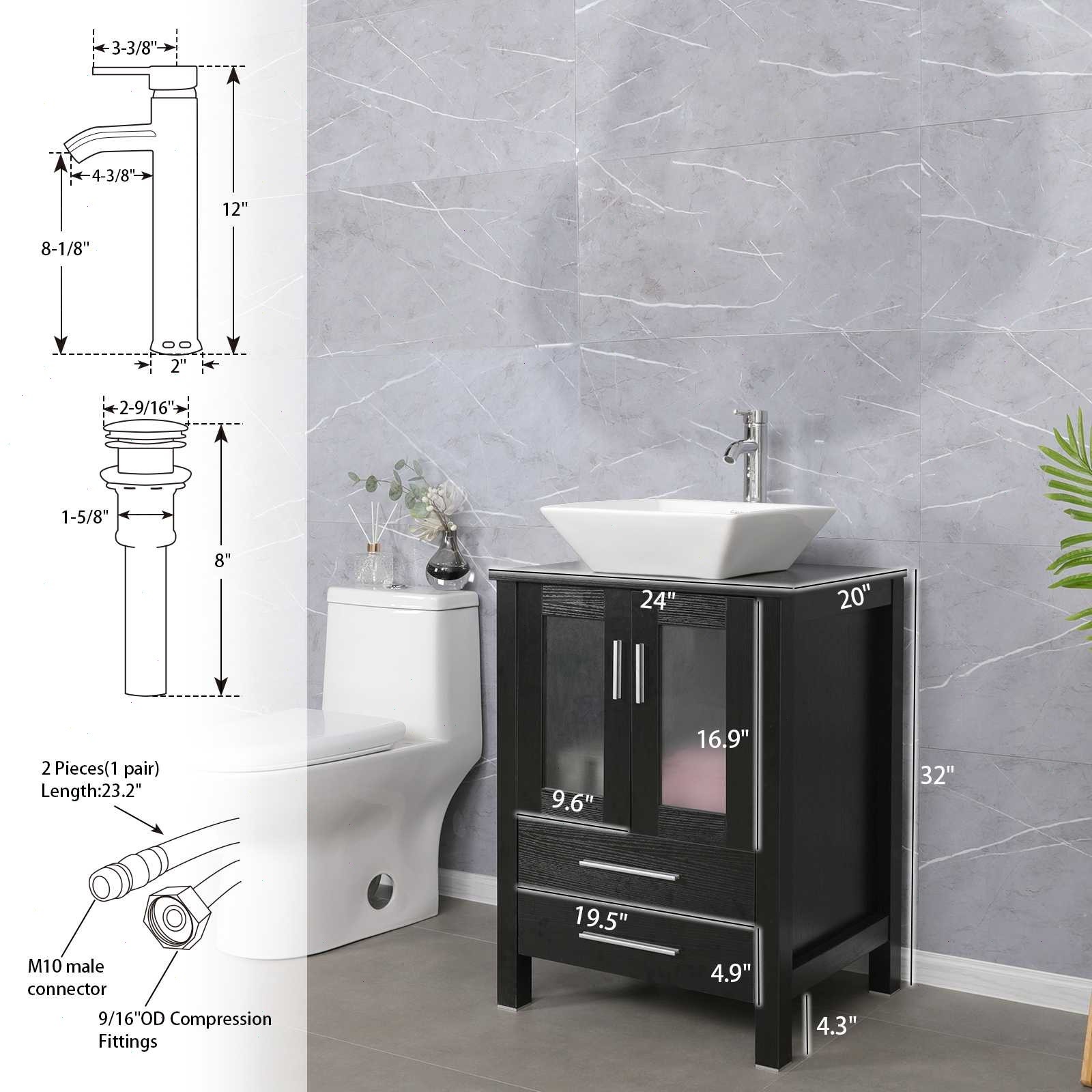 60 inch Black Bathroom Vanity Ceramic Sink Small Side Table Combo No Mirror