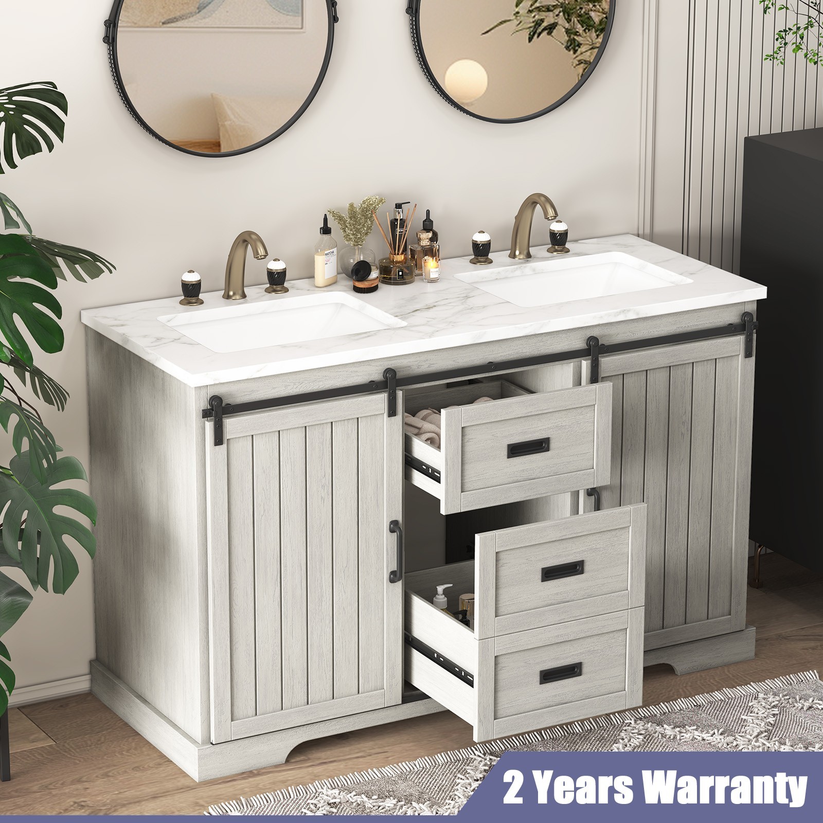 47″ Bathroom Vanity Cabinet with Double Sink Freestanding Storage Cabinet