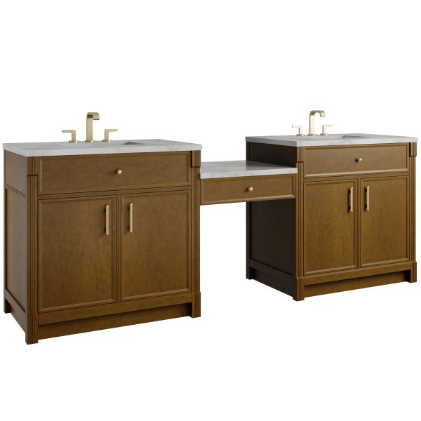96″ James Martin Bellshire 660-VMC96-HNO-3VSL Dual Vanity Cabinet Silver Top