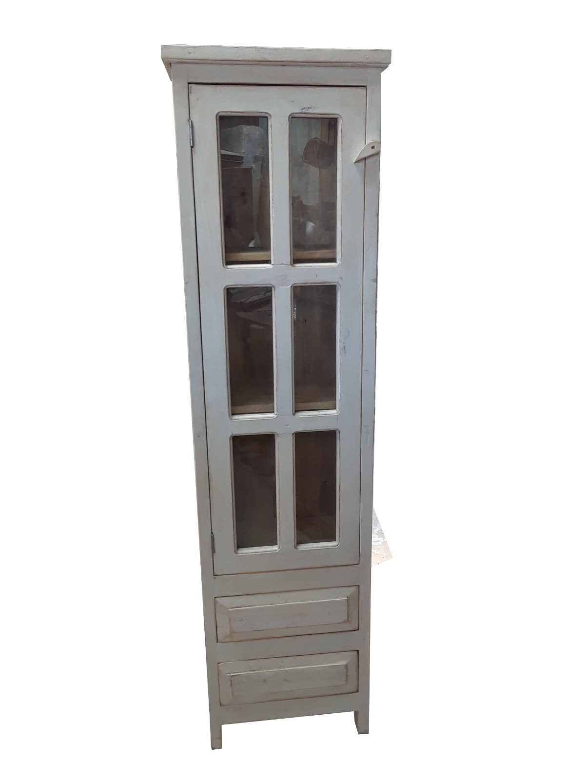 Duma Rustic White Wash Bathroom Linen Cabinet with Glass Door