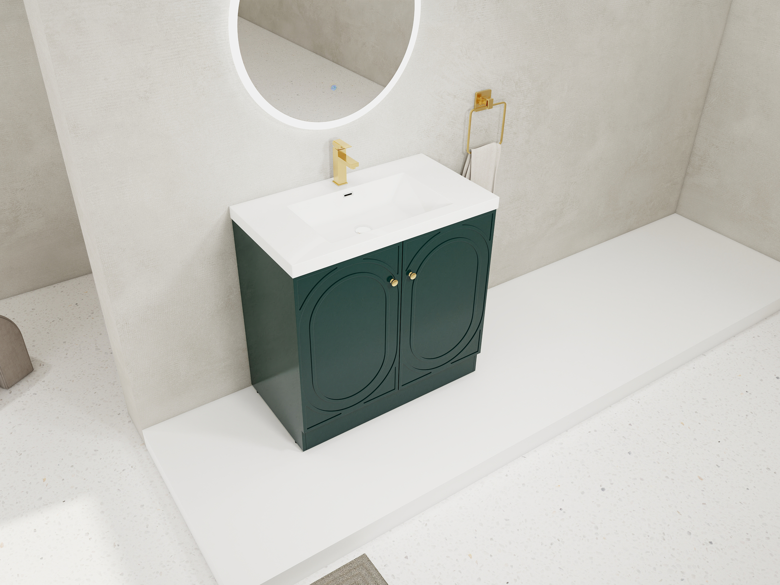36inch Plywood Freestanding Bathroom Vanity Cabinet Dark Green Resin Sink Basin